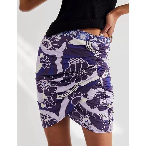 Free People She's Something Else Printed Mini Skirt in Plum - Picture 1 of 11